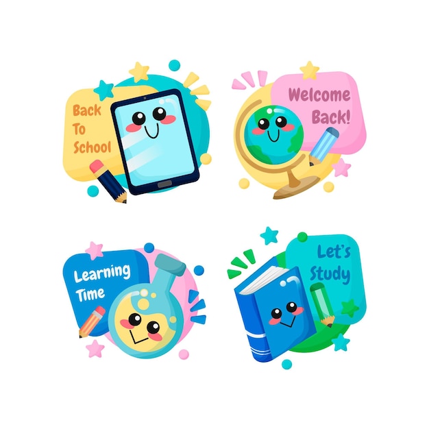 Free Vector cartoon back to school labels collection