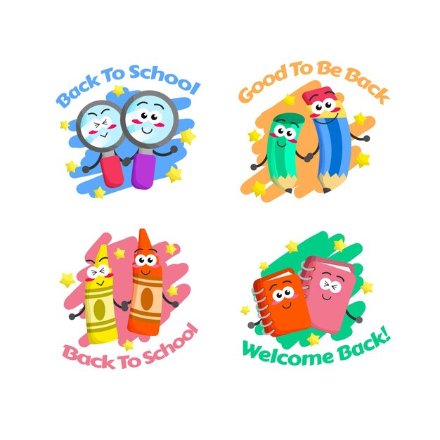 Cartoon back to school labels collection