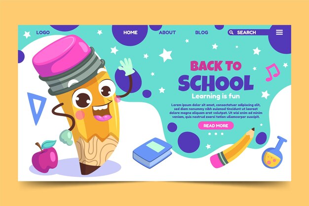 Cartoon back to school landing page template