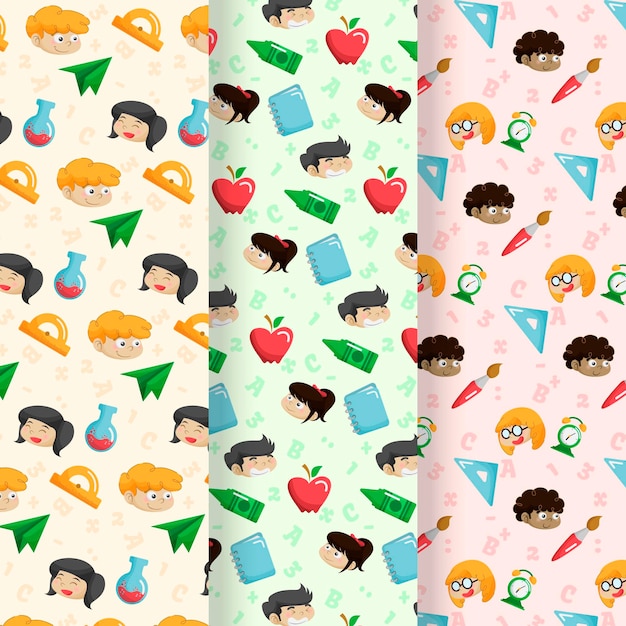 Cartoon back to school pattern collection