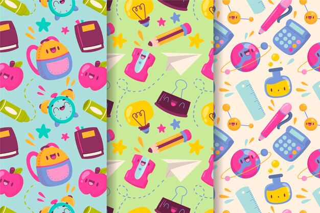 Cartoon back to school pattern collection