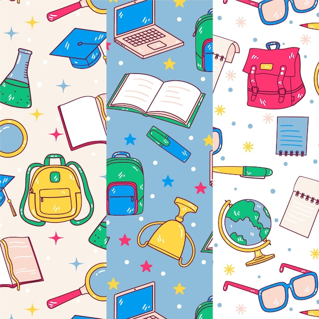 Cartoon back to school patterns collection