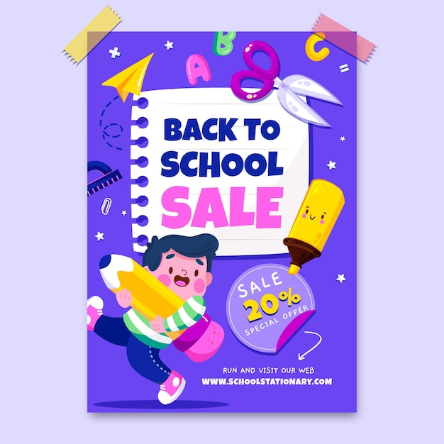 Free vector cartoon back to school vertical sale flyer template