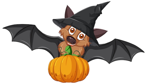 Free vector cartoon bat wearing wizard hat in halloween theme