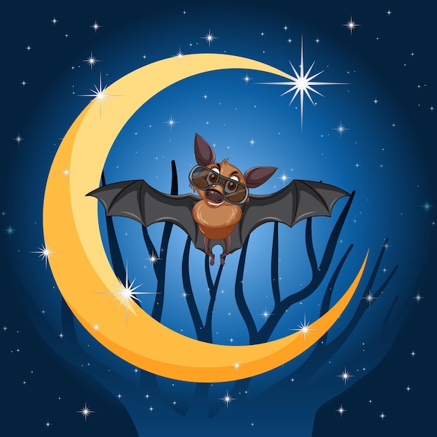 Free Vector cartoon bat with crescent moon background