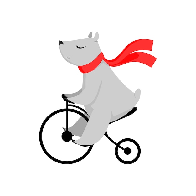 Free Vector cartoon bear in red scarf riding bike