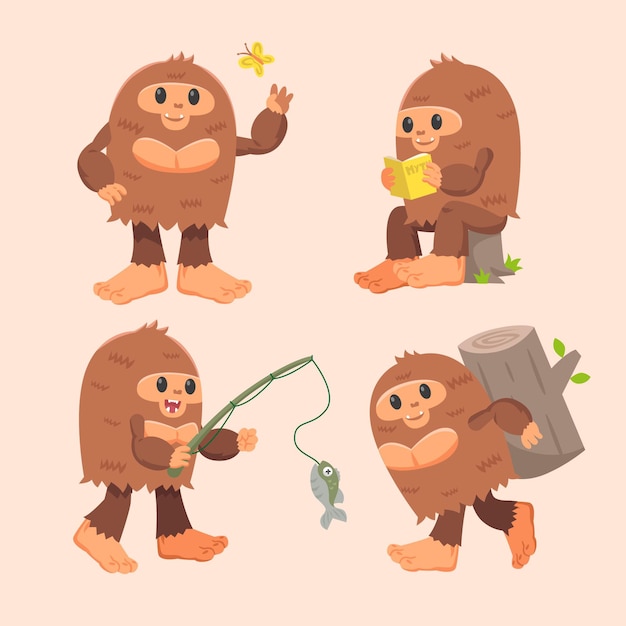 Free Vector cartoon bigfoot sasquatch character collection