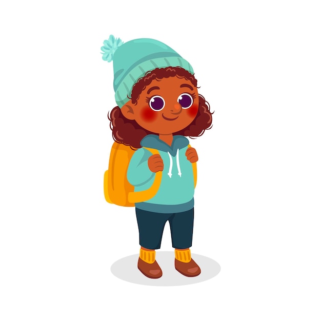 Cartoon black girl illustration with backpack