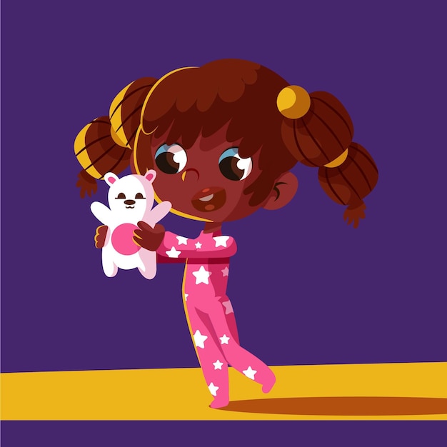 Free Vector cartoon black girl illustration with teddy bear