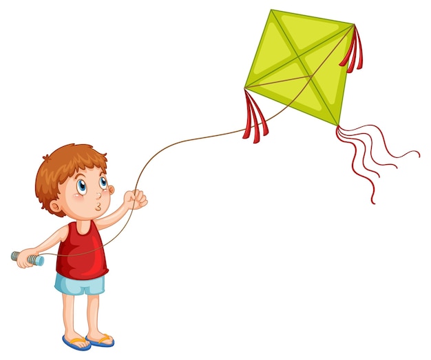 Cartoon boy playing kite