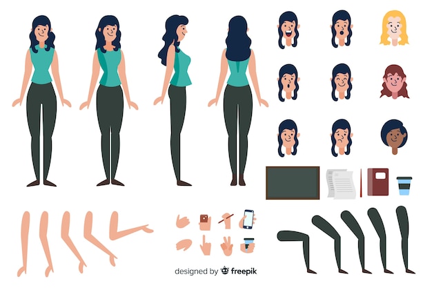 Cartoon brunette woman character template