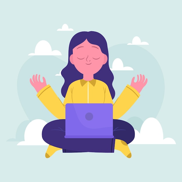 Free Vector cartoon business people meditating illustration