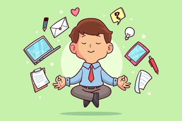 Free Vector cartoon business people meditating illustration