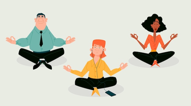 Cartoon business people meditating