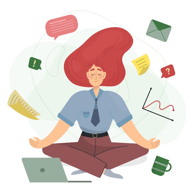 Cartoon businesswoman meditating