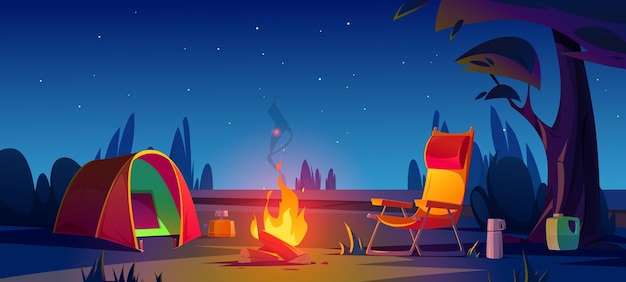 Cartoon camping at evening