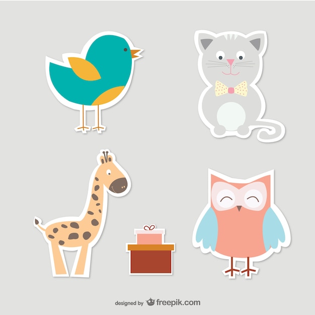 Free Vector cartoon cat, bird, owl and giraffe