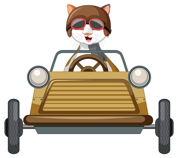 Free Vector cartoon cat and soap box derby car