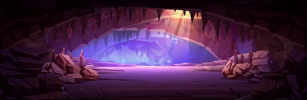 Cartoon cave interior with sunlight from ceiling