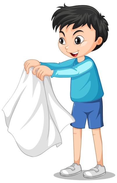 Cartoon character of a boy taking coat off