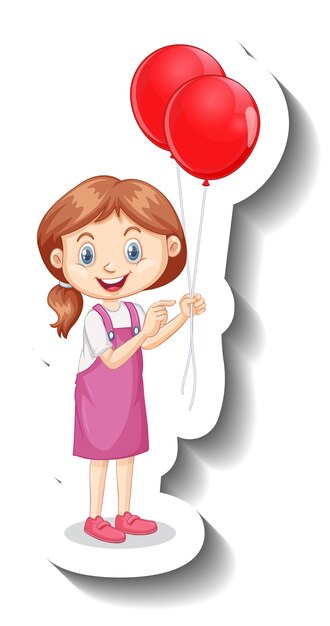 Cartoon character of girl holding many balloons cartoon sticker