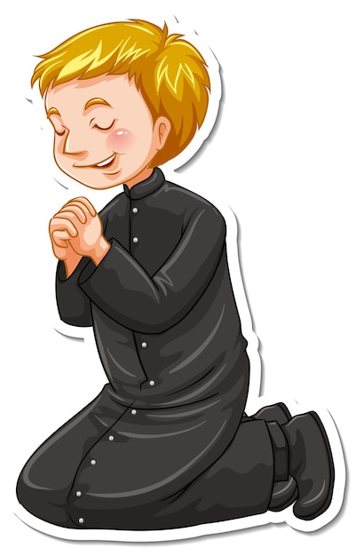 Free Vector cartoon character of priest in praying pose sticker