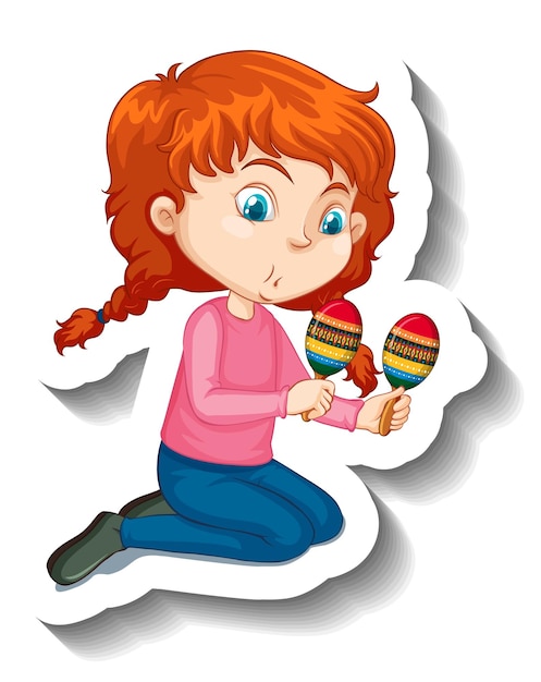 Free Vector cartoon character sticker girl playing maracas musical instrument