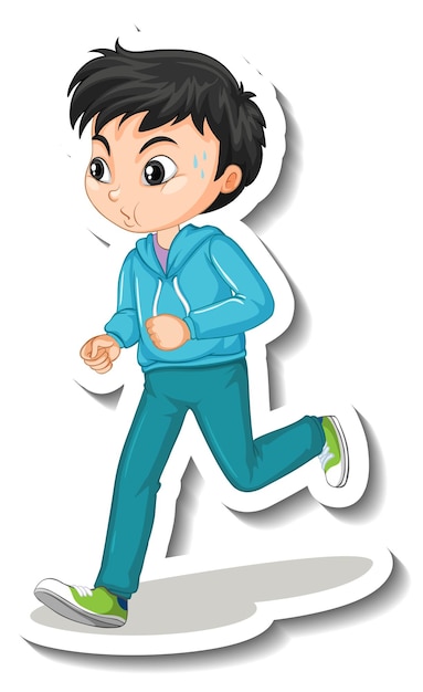 Free Vector cartoon character sticker with a boy jogging on white background