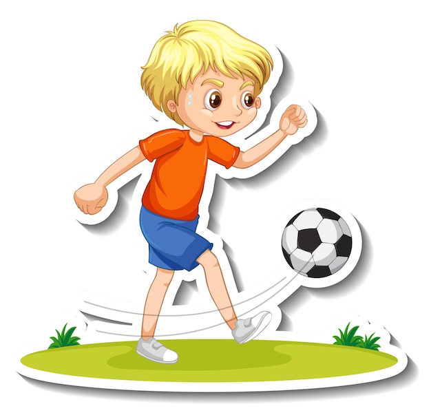 Free Vector cartoon character sticker with a boy playing football