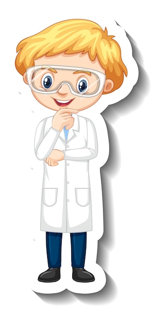 Cartoon character sticker with a boy in science gown