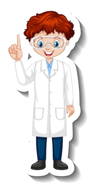 Cartoon character sticker with a boy in science gown