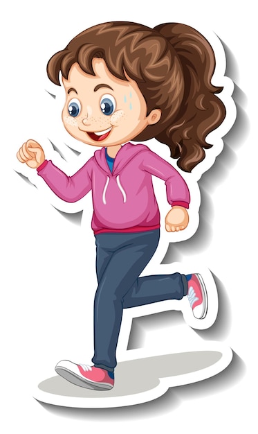 Free Vector cartoon character sticker with a girl jogging on white background