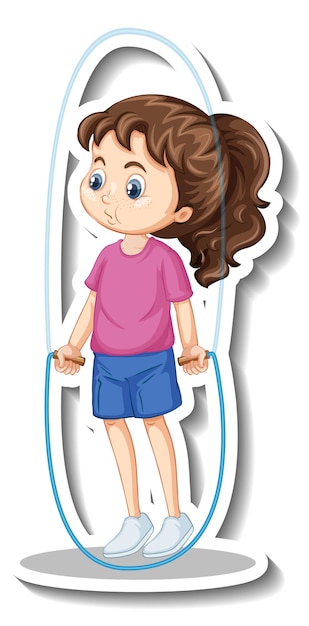 Cartoon character sticker with a girl jumping rope