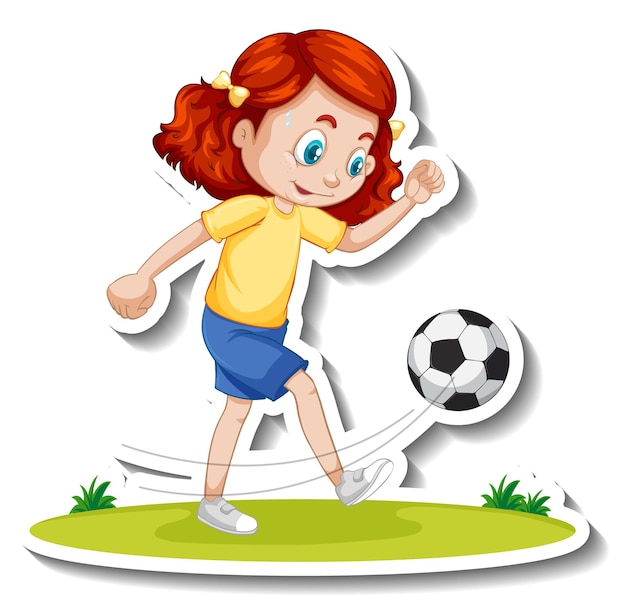 Cartoon character sticker with a girl playing football