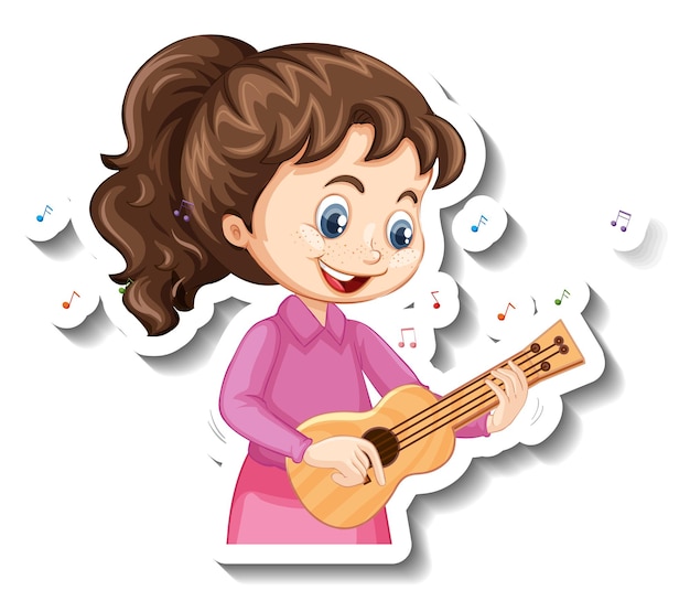 Cartoon character sticker with a girl playing ukulele