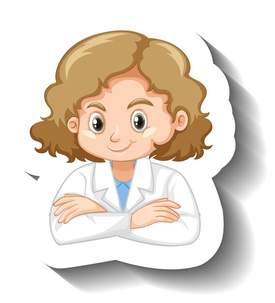 Cartoon character sticker with a girl in science gown