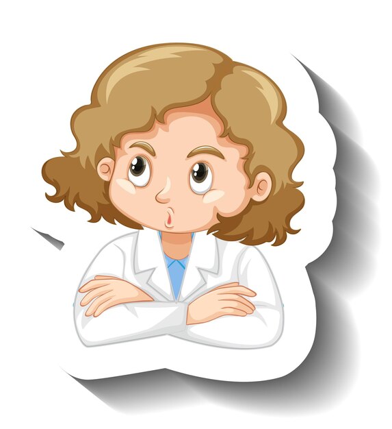 Cartoon character sticker with a girl in science gown