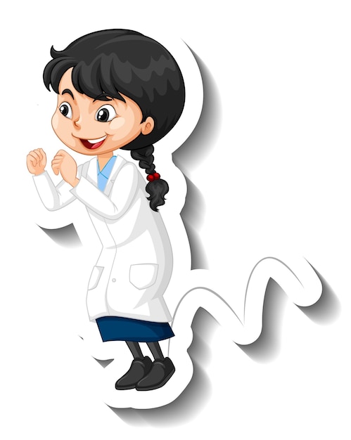 Free vector cartoon character sticker with a girl in science gown