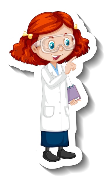 Free vector cartoon character sticker with a girl in science gown