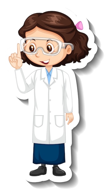 Free vector cartoon character sticker with a girl in science gown