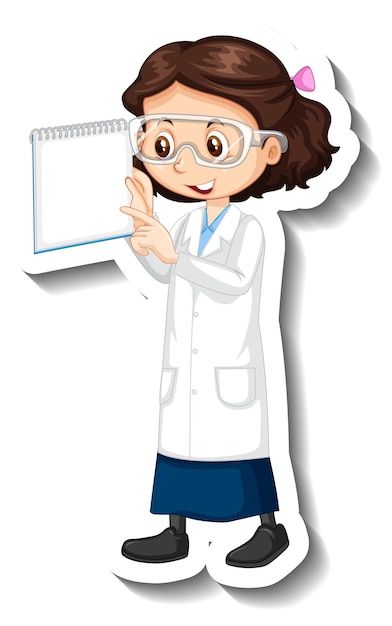 Free vector cartoon character sticker with a girl in science gown