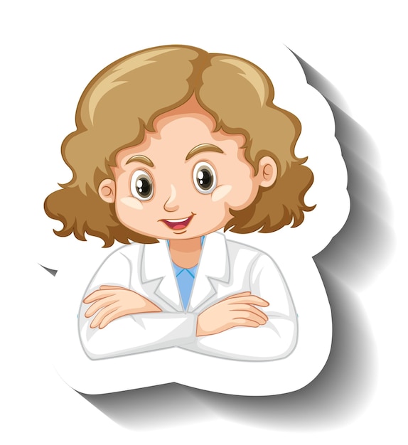 Cartoon character sticker with a girl in science gown