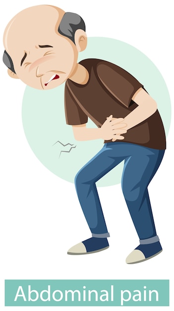 Free vector cartoon character with abdominal pain symptoms