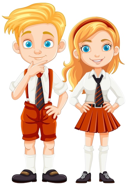 Free vector cartoon characters of boy and girl students in uniform