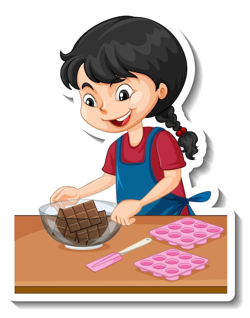 Free Vector cartoon charcter sticker a girl with baking equipments