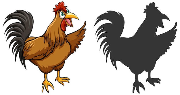 Free vector cartoon chicken with its silhouette