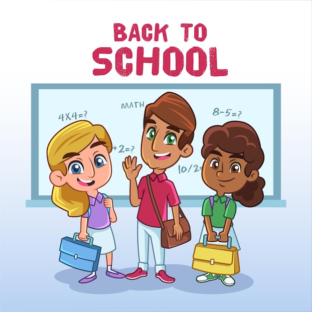 Cartoon children back to school