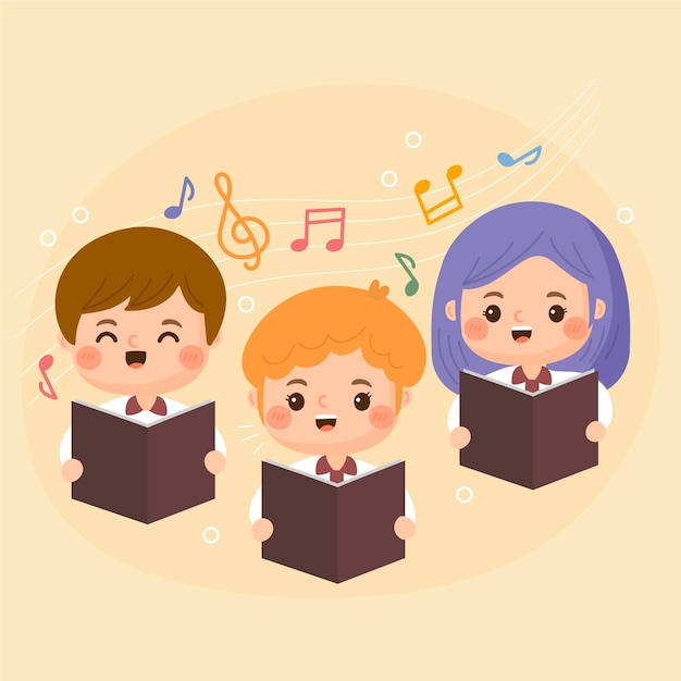 Cartoon children singing in a choir