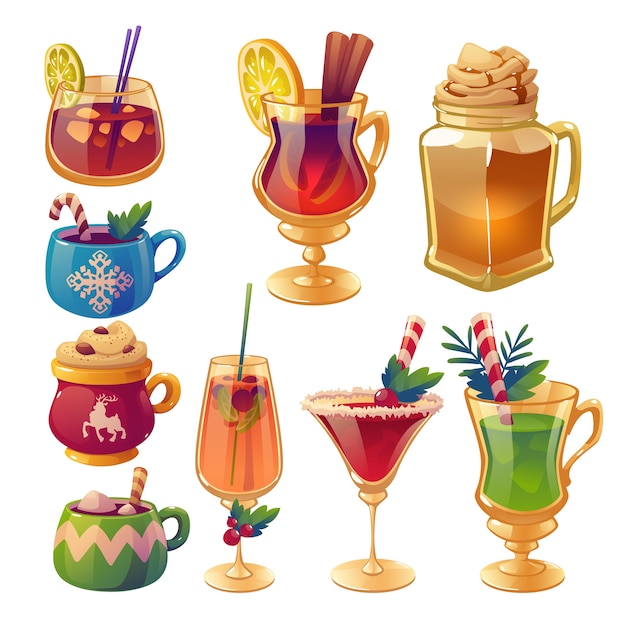 Free Vector cartoon christmas drinks collection