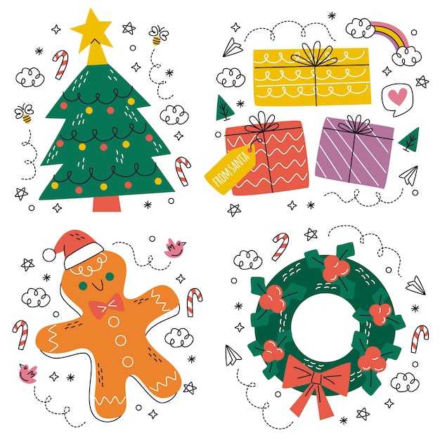 Cartoon christmas element stickers  set